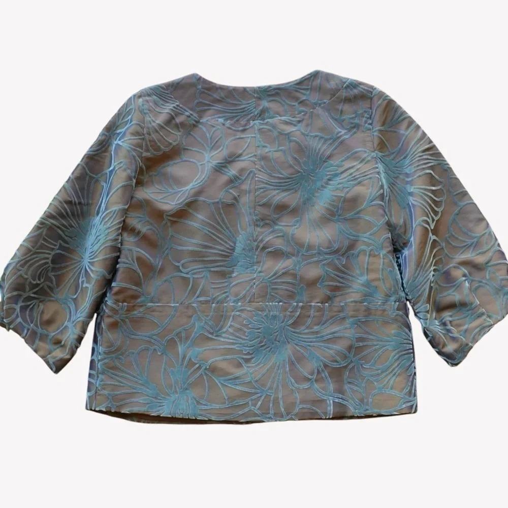 Tyler Boe Cropped Velvet Floral Buttoned Swing Jacket Brown Gray Size 4